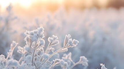 Plant covered with frost, hoarfrost or rime in winter morning, natural background
Plant covered with frost, hoarfrost or rime in winter morning, natural background