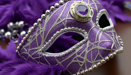 Purple feather mask, a symbol of elegance and mystery generated by AI
