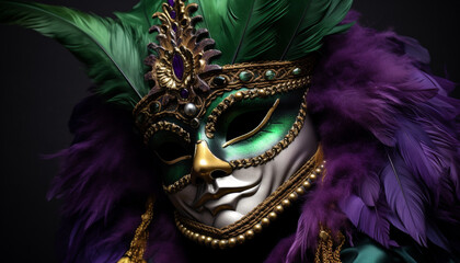 Mardi Gras celebration, mask, costume, elegance, glamour, party generated by AI