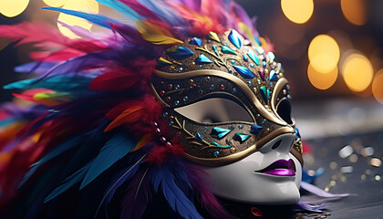 Mysterious elegance in a colorful masquerade carnival generated by AI