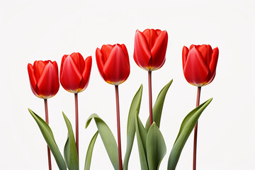 photography of some red tulip flowers on a white background, in the style of playful compositions created with Generative Ai