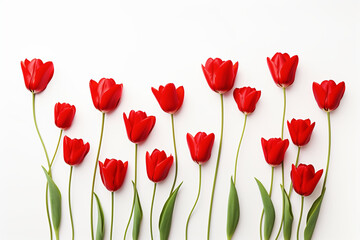 photography of some red tulip flowers on a white background, in the style of playful compositions created with Generative Ai