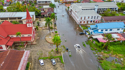 Fototapeta na wymiar Flood in Paramaribo after the rain