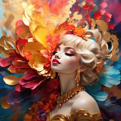  Whimsical Sylphs: A Tapestry of Delicate Colorful Dreams &ndash; Woman's Mesmerizing Eye Adorned with Ethereal Abstract Flowers, Woven into Flowing Tresses for an Elegance Beyond Imagination