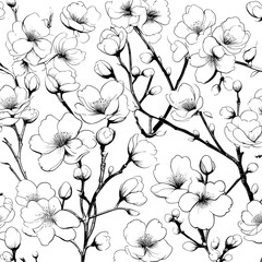 Hand drawn seamless pattern background line cherry blossom