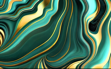 Green turquoise and yellow gold abstract painted marble illustration background texture