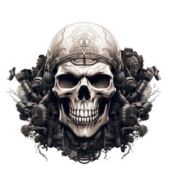 Skull t shirt sticker logo, military skull, weapons, dark art, Hight detailed