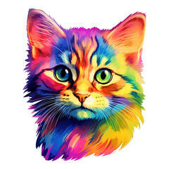 Watercolor Rainbow cat clipart illustration