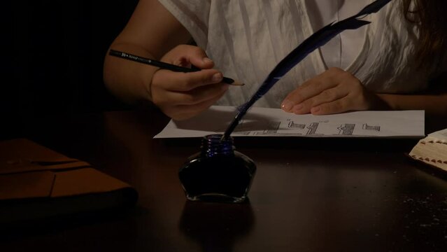 Woman writed Jehovah In Hebrew Language With Menorah in Front