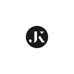 JK monogram fashion logo in stencil letters style inside black circle frame 