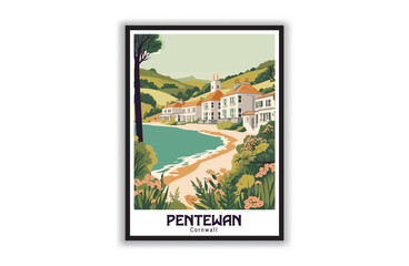 Pentewan, Cornwall. Vintage Travel Posters. Vector art. Famous Tourist Destinations Posters Art Prints Wall Art and Print Set Abstract Travel for Hikers Campers Living Room Decor
