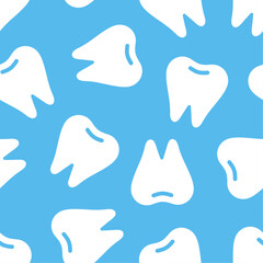 White tooth seamless pattern isolated on sky blue background. Suitable for design, textile, wrapping paper, covers etc. Vector illustration.