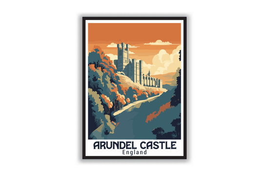 Arundel Castle, England. Vintage Travel Posters. Vector art. Famous Tourist Destinations Posters Art Prints Wall Art and Print Set Abstract Travel for Hikers Campers Living Room Decor