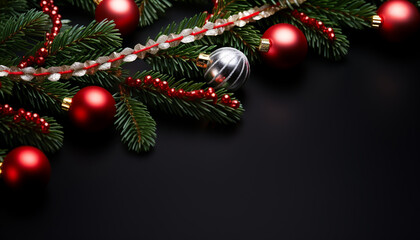 Obraz na płótnie Canvas Shiny Christmas ornament on illuminated fir tree branch generated by AI