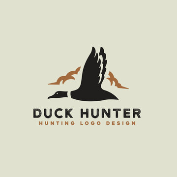flying duck on the sky and cloud silhouette for hunting logo design vector template