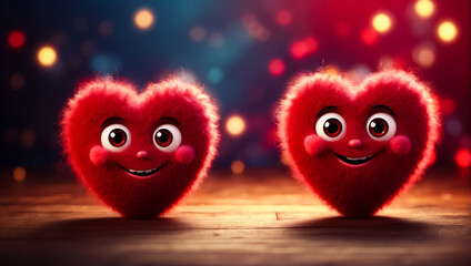Fototapeta premium Beautiful fluffy red hearts on a dark background anniversary