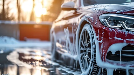 Car getting washed made with Ai generative technology - obrazy, fototapety, plakaty