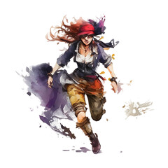 Watercolor pirate girl