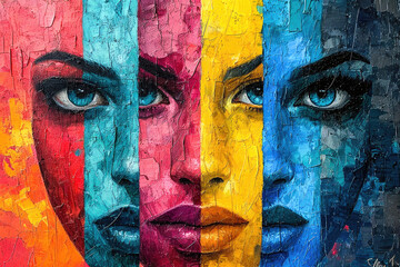 Pintura abstracta de caras humanas abstracto, colorido, pintura al óleo expresiva he inspiradora, cubismo, ilustración contemporánea 