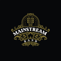 Headstock guitar western and cowboy logo design vector for guitaris or cafe 