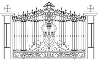 Vector sketch illustration of European vintage classical ornamental iron fence design