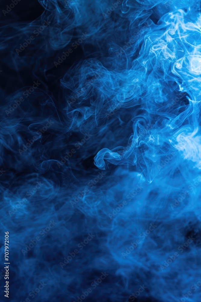 Poster Close-up shot of blue smoke on a black background. Perfect for adding a mysterious and ethereal touch to your design projects