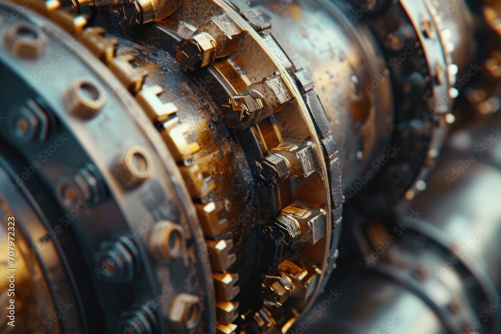 Aufkleber a detailed close-up view of a bunch of gears. this image can be used to depict mechanics, engineerin