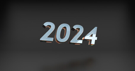 3d art text 2024 design on dark background