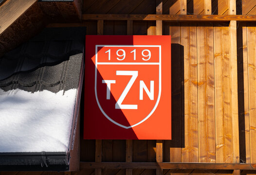 TZN Tatrzański Związek Narciarski logo sign. Tatra Ski Association, winter sports organization in Zakopane, Podhale region, Tatra Mountains on January 10, 2024 in Zakopane, Poland.