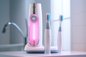Modern smart toothbrush setup with heads and dental floss