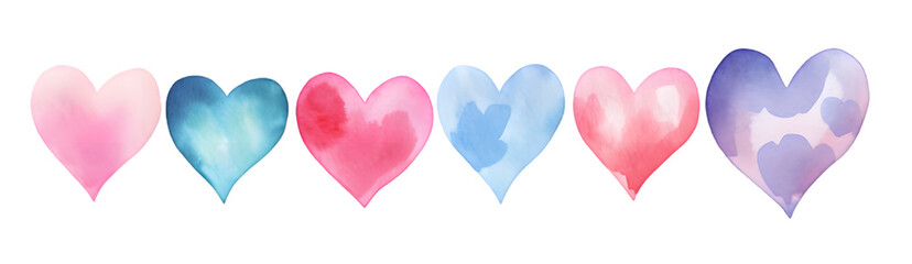 Obraz premium Valentine's day. Set of hand painted watercolor hearts isolated on transparent background