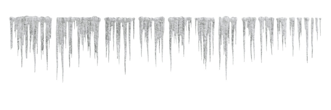 Isolated ice stalactites, 3d rendering