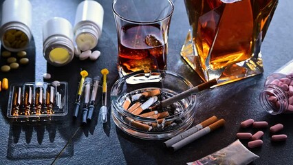 Addictive substances, including alcohol, cigarettes and drugs. - Powered by Adobe