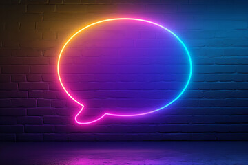 A speach bubble neon with blue, purple and yellow outline premium vector and png, in the style of nostalgic, lightbox - obrazy, fototapety, plakaty