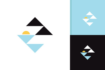 mountain lake logo design vector template