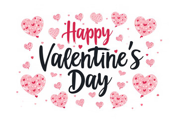 Illustration design of valentine pink hearts with text "Happy Valentine’s Day" , isolated on white background