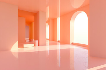 Simplistic 3d virtual environment in peach pantone color