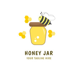 Honey jar logo and label for honey product vector illustration cartoon style editable teks