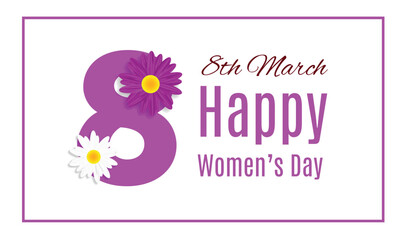 Happy Women_s Day Banner with Colorful Chamomiles. International spring holiday celebration poster