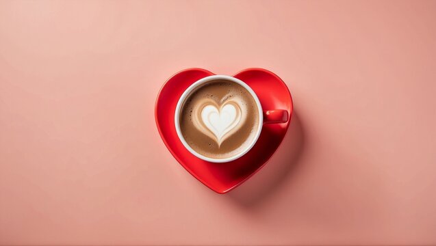 Cup of coffee with heart shaped latte art with copy space for text.  Valentine's Day, Mother's Day, Women's	