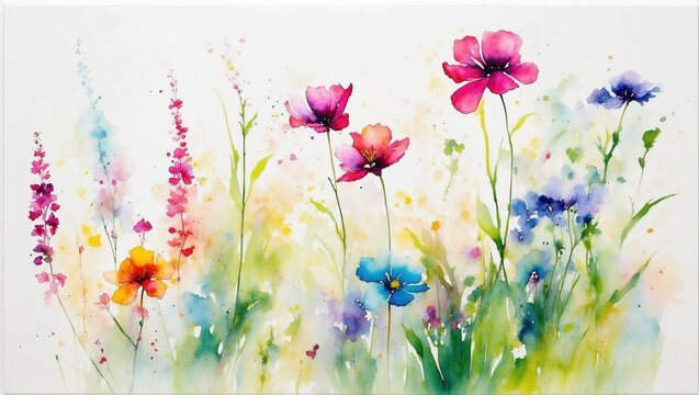 Illustration, postcard, banner: watercolor drawing of a bouquet of meadow flowers
