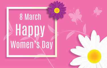 Spring Women_s Day Banner and Chamomile. International spring holiday celebration poster