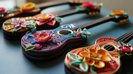 Fototapeta premium Quilled floral musical instruments, each playing a garden melody