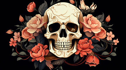 Skull and flower skull with roses