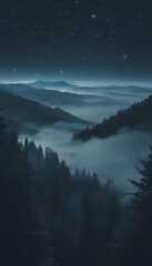 Fototapeta na wymiar Beautiful View of Misty Night Sky Mountain Forest Landscape 4k Vertical Photo Wallpaper