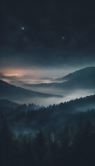 Beautiful View of  Misty Night Sky Mountain Forest Landscape 4k Vertical Photo Wallpaper