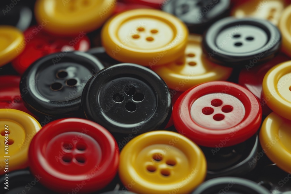 Poster a pile of different colored buttons on a table. perfect for crafting and sewing projects