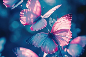 A group of pink butterflies gracefully flying through the air. Perfect for adding a touch of nature and beauty to any project
