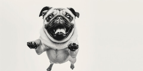 A black and white photo of a pug dog. Can be used for pet-related designs and advertisements