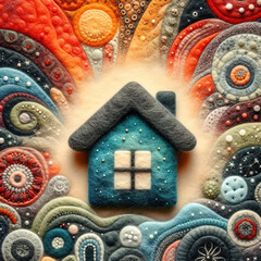 felt art patchwork, small house. New home, business, investment and real estate concept